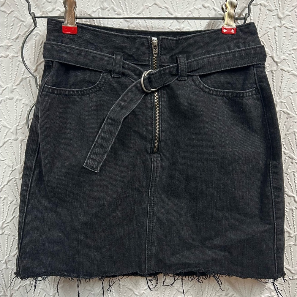 Hollister Size Zero Black Denim Belted Skirt